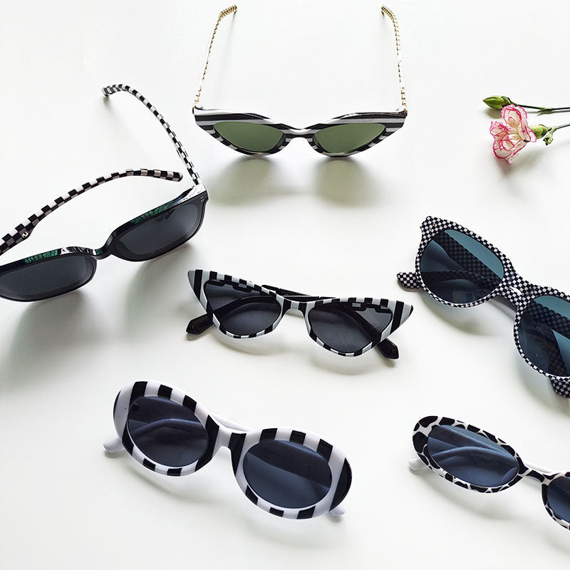 Wholesale Striped Cat Eye PC Small Frame Sunglasses